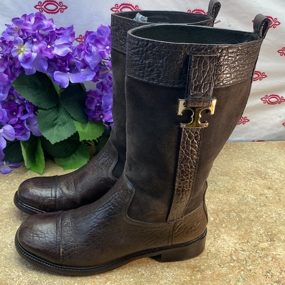 Tory Burch Corey Leather & Suede Boots SZ 10 - Picture 4 of 7